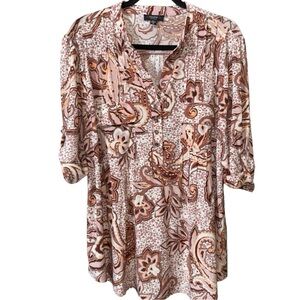 COCOMO WOMAN Floral Blouse Size Plus 1X Brown Blush Cream